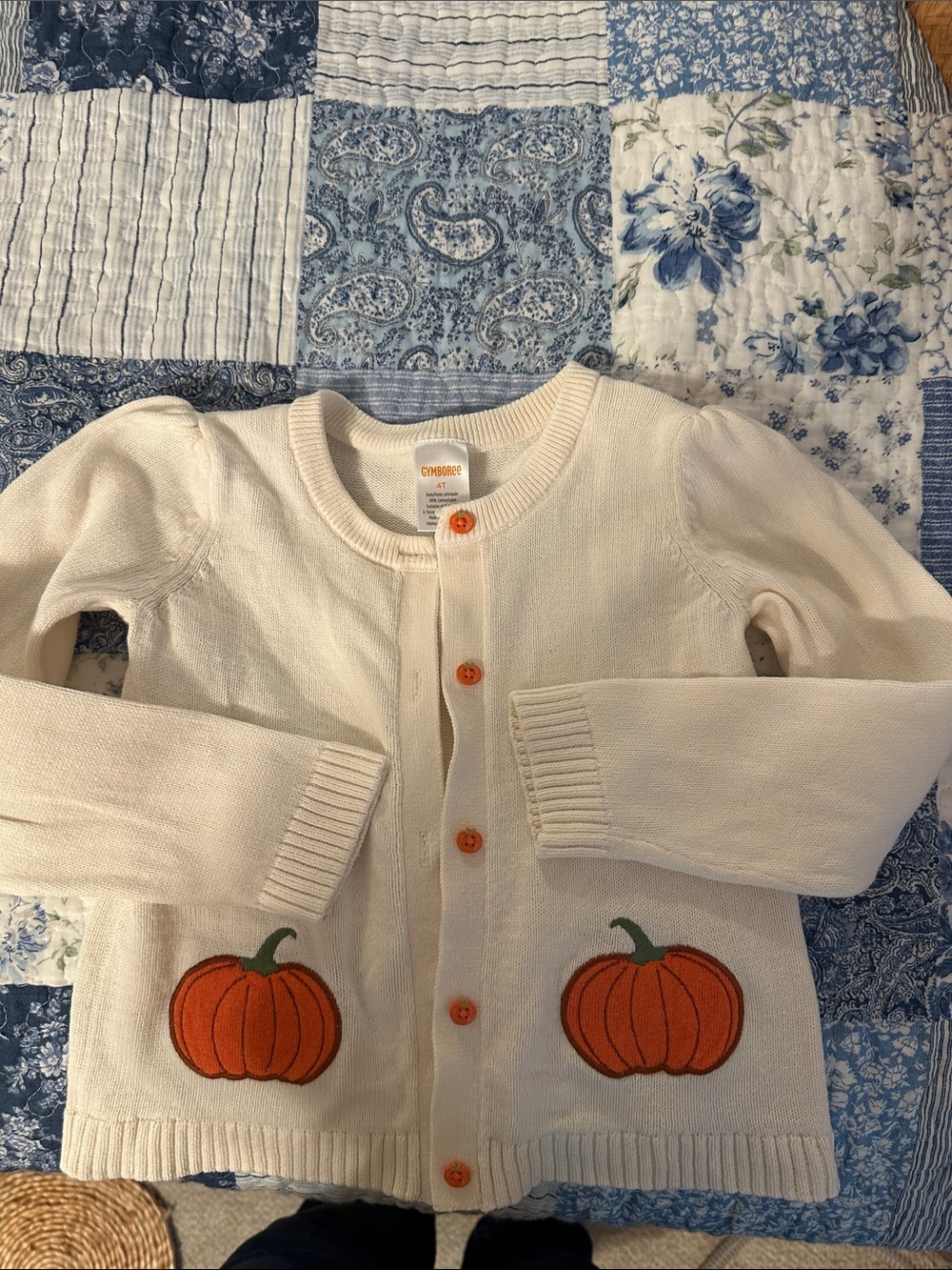 Gymboree Cream Cardigan with Orange Pumpkin Pockets
